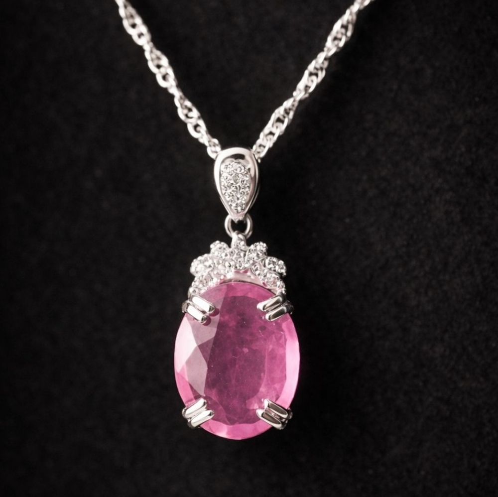 Stunning Natural Pink/Red Ruby Pendant And Necklace